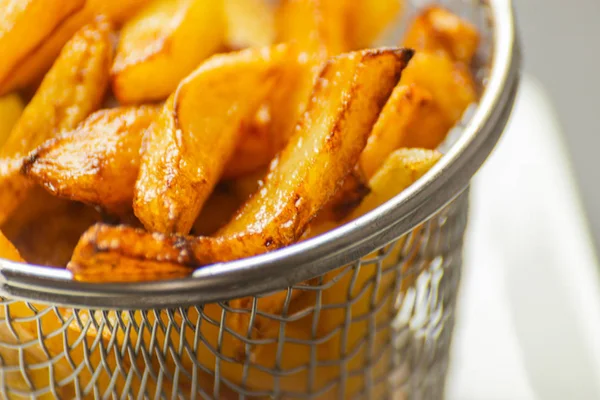 Primer Plano Papas Fritas Oro Preparadas Partir Papas Frescas Comida — Foto de Stock