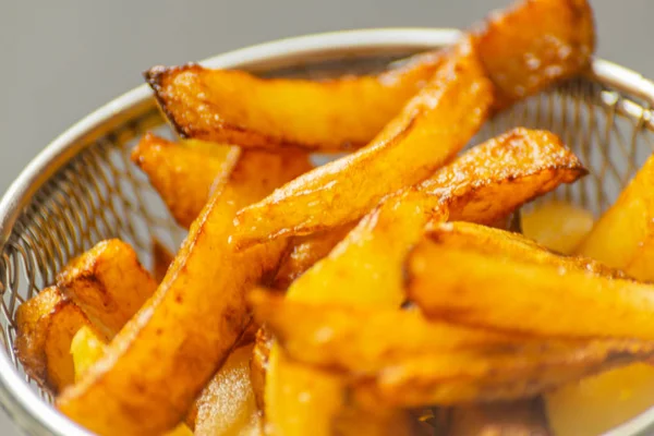 Primer Plano Papas Fritas Oro Preparadas Partir Papas Frescas Comida — Foto de Stock