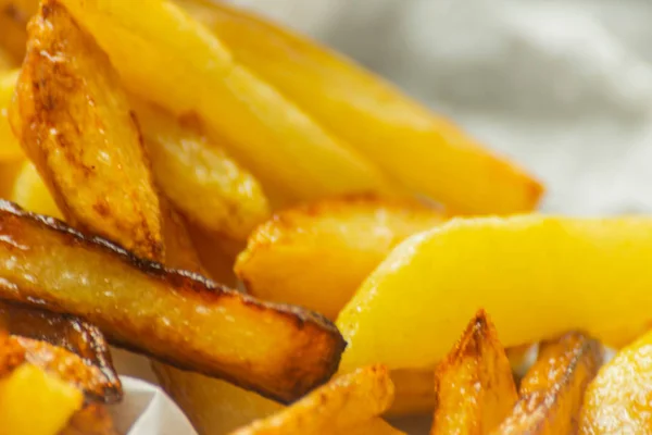 Primer Plano Papas Fritas Oro Preparadas Partir Papas Frescas Comida — Foto de Stock