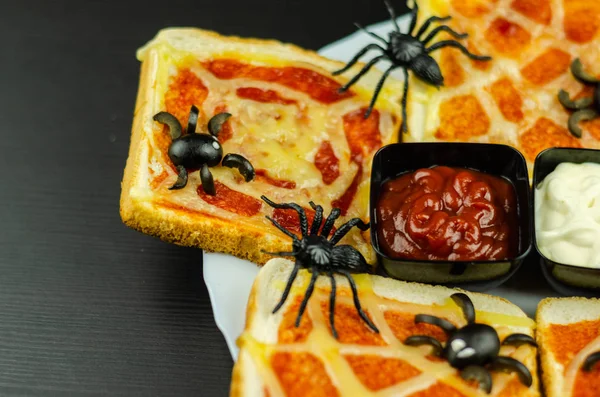 Sándwiches Divertidos Con Araña Tela Araña Para Fiesta Halloween Comida — Foto de Stock