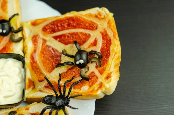 Funny Sandwiches Spider Spider Web Halloween Party Scary Food — Stock Photo, Image
