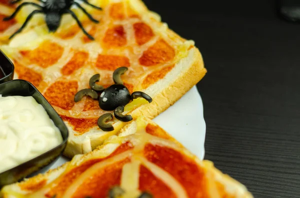 Sándwiches Divertidos Con Araña Tela Araña Para Fiesta Halloween Comida — Foto de Stock