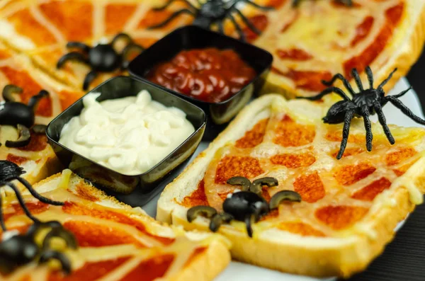 Sándwiches Divertidos Con Araña Tela Araña Para Fiesta Halloween Comida — Foto de Stock