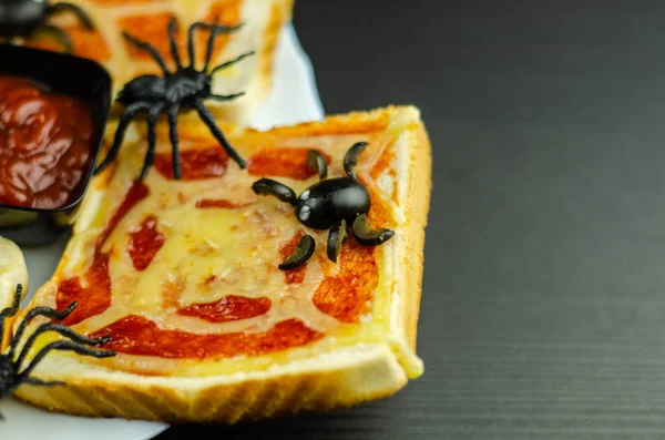 Sándwiches Divertidos Con Araña Tela Araña Para Fiesta Halloween Comida — Foto de Stock