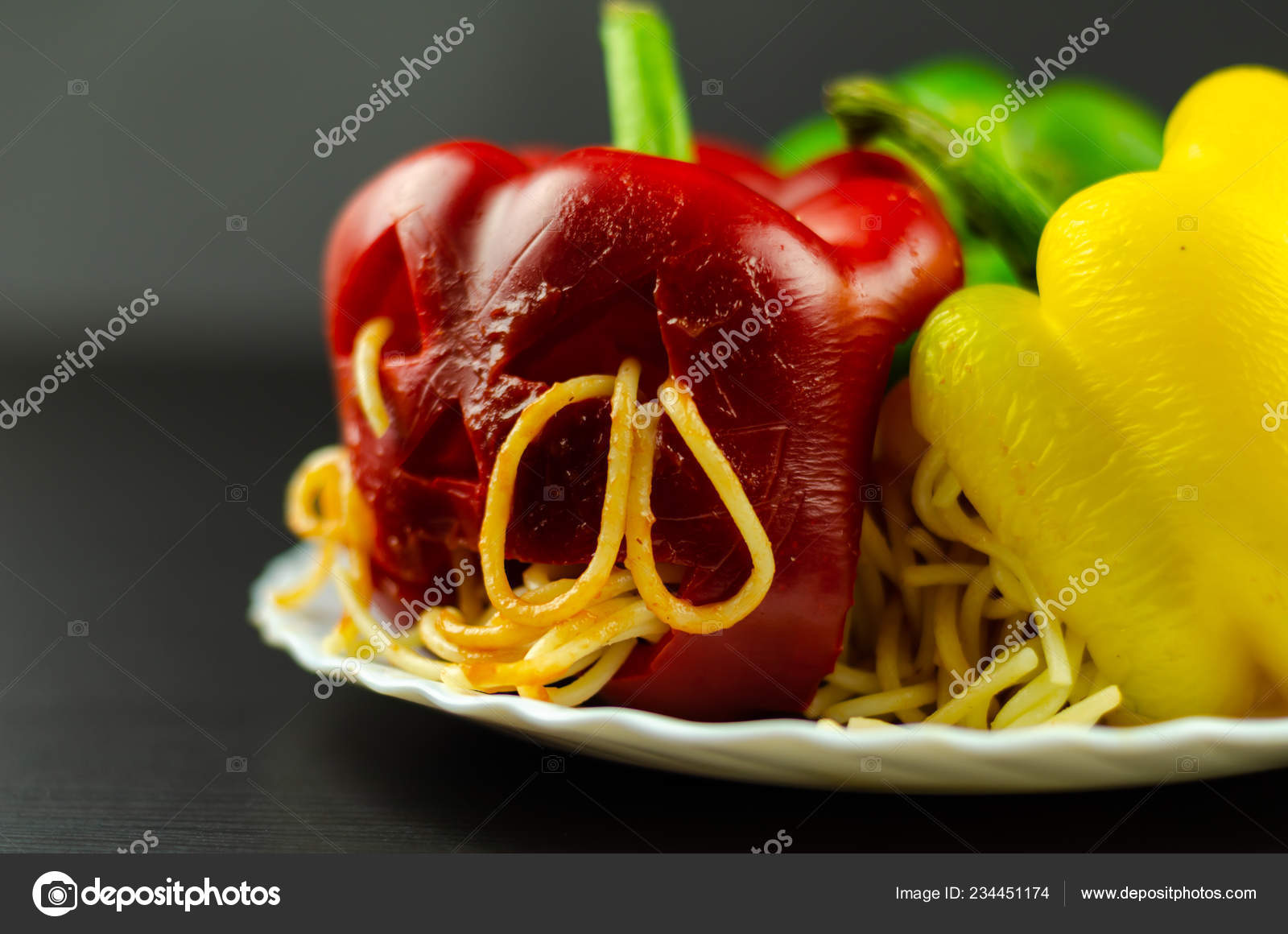 Color Stuffed Peppers Scary Cutout Faces Halloween Party Food Fun Stock Photo C Q77photo 234451174