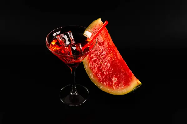 Red Refreshing Drink Basis Watermelon Black Background Party Night — Stock Photo, Image