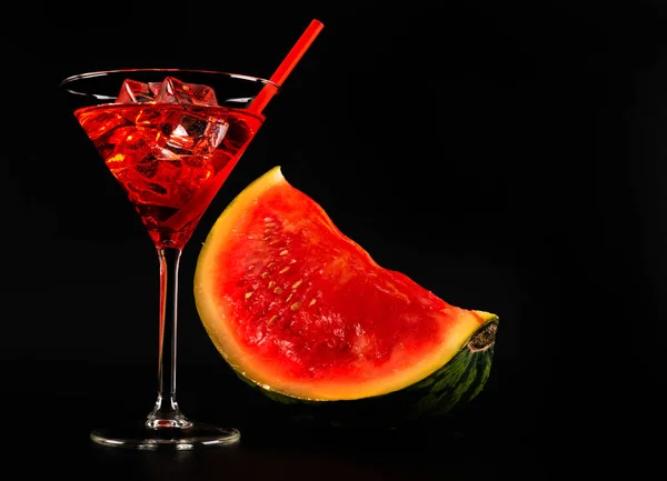 Red Refreshing Drink Basis Watermelon Black Background Party Night — Stock Photo, Image