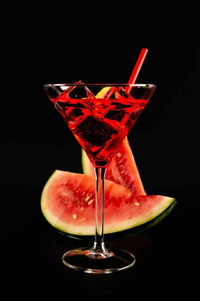 Red Refreshing Drink Basis Watermelon Black Background Party Night — Stock Photo, Image