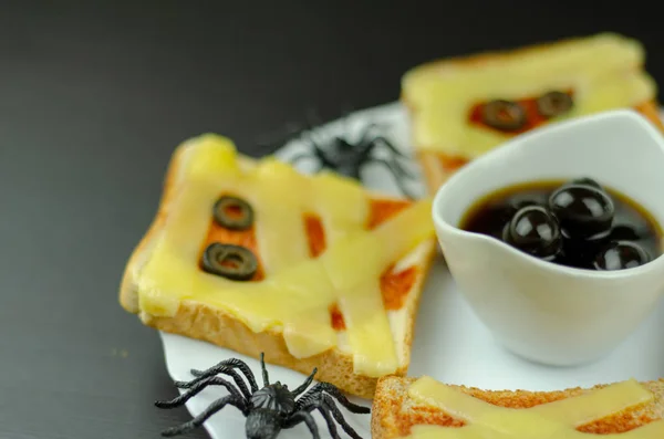 Sándwiches Divertidos Con Momia Para Una Fiesta Halloween Porción Creativa — Foto de Stock