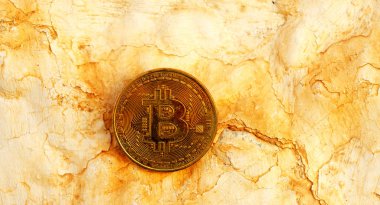Kripto Döviz altın Bitcoin, Btc, eski boya arka, bitcoin incelemesi kavramı makro çekim Bitcoin paralar