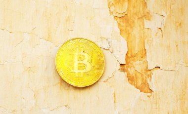 Kripto Döviz altın Bitcoin, Btc, eski boya arka, bitcoin incelemesi kavramı makro çekim Bitcoin paralar