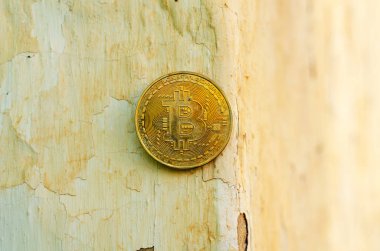 Kripto Döviz altın Bitcoin, Btc, eski boya arka, bitcoin incelemesi kavramı makro çekim Bitcoin paralar