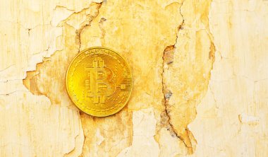 Kripto Döviz altın Bitcoin, Btc, eski boya arka, bitcoin incelemesi kavramı makro çekim Bitcoin paralar