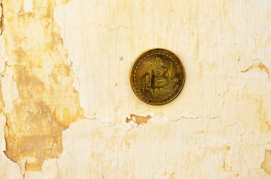 Kripto Döviz altın Bitcoin, Btc, eski boya arka, bitcoin incelemesi kavramı makro çekim Bitcoin paralar