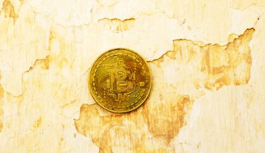 Kripto Döviz altın Bitcoin, Btc, eski boya arka, bitcoin incelemesi kavramı makro çekim Bitcoin paralar