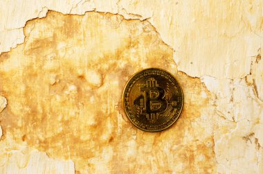 Kripto Döviz altın Bitcoin, Btc, eski boya arka, bitcoin incelemesi kavramı makro çekim Bitcoin paralar