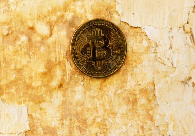 Kripto Döviz altın Bitcoin, Btc, eski boya arka, bitcoin incelemesi kavramı makro çekim Bitcoin paralar