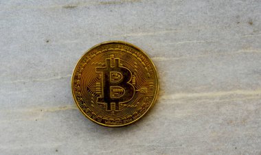 Kripto Döviz altın Bitcoin, Btc, Bitcoin makro çekim kaya arka planda, bitcoin incelemesi kavramı paralar.