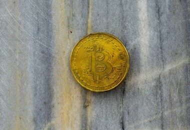 Kripto Döviz altın Bitcoin, Btc, Bitcoin makro çekim kaya arka planda, bitcoin incelemesi kavramı paralar.