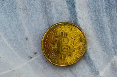 Kripto Döviz altın Bitcoin, Btc, Bitcoin makro çekim kaya arka planda, bitcoin incelemesi kavramı paralar.