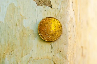 Kripto Döviz altın Bitcoin, Btc, eski boya arka, bitcoin incelemesi kavramı makro çekim Bitcoin paralar