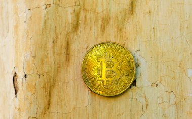 Kripto Döviz altın Bitcoin, Btc, eski boya arka, bitcoin incelemesi kavramı makro çekim Bitcoin paralar
