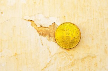 Kripto Döviz altın Bitcoin, Btc, eski boya arka, bitcoin incelemesi kavramı makro çekim Bitcoin paralar