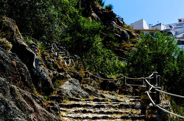 Turist Sökvägen Bergig Spanska Stad Fotgängare Spår Säkrade Med Ett — Stockfoto