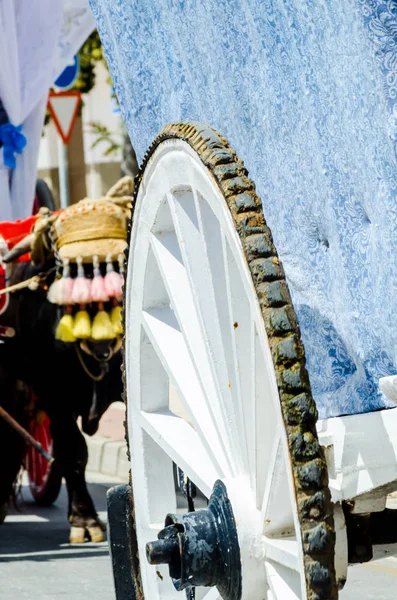 Altes Rostiges Kreisraddetail Mit Einem Wagen Ein Traditionelles Element Eines — Stockfoto