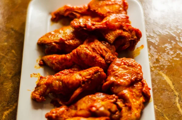 Chicken Wings Marinated Barbecue Sauce Typical American Snack Delicious Food — Stock Photo, Image