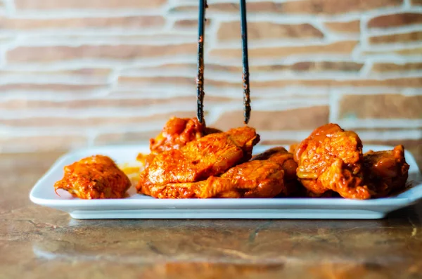 Chicken Wings Mariniert Einer Barbecue Sauce Ein Typisch Amerikanischer Snack — Stockfoto