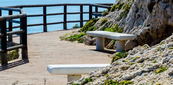 Paseo Marítimo Madera Largo Costa Del Mar Situado Acantilado Rincón — Foto de Stock