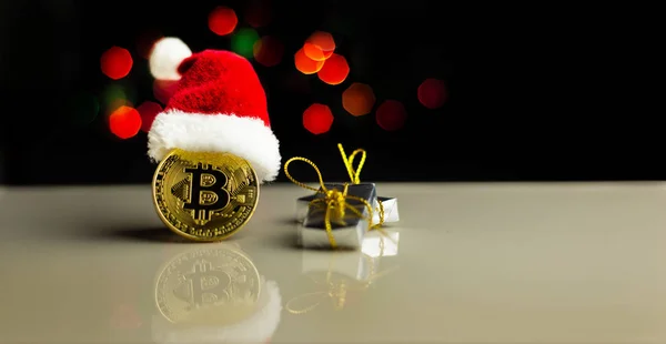 Kripto Döviz altın Bitcoin, Btc, Bitcoin makro çekim Noel arka planda, bitcoin incelemesi kavramı paralar.