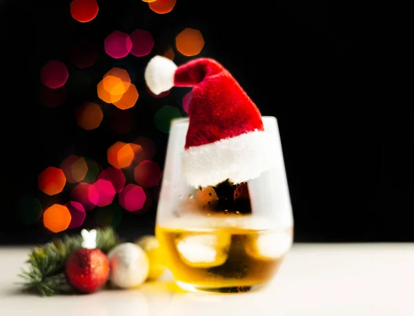 Single Malt Whisky Tasting Glass Christmas Background Colorful Bokeh Xmas — Stock Photo, Image