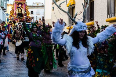 Velez Malaga, İspanya - 5 Ocak 2018 geçit Epiphany tatil vesilesiyle Malaga Eyaleti, tatil günü, alayı