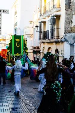 Velez Malaga, İspanya - 5 Ocak 2018 geçit Epiphany tatil vesilesiyle Malaga Eyaleti, tatil günü, alayı