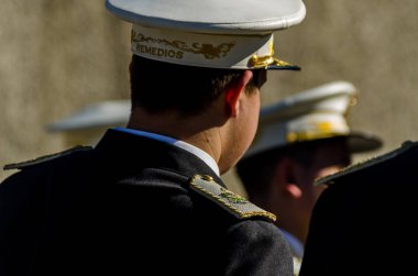 Velez Malaga, İspanya - 27 Mart 2018 insanlar geçit töreninde kutsal hafta İspanyol bir şehirde, Paskalya katılan