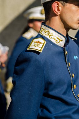 Velez Malaga, İspanya - 27 Mart 2018 insanlar geçit töreninde kutsal hafta İspanyol bir şehirde, Paskalya katılan