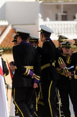 Velez Malaga, İspanya - 29 Mart 2018 insanlar geçit töreninde kutsal hafta İspanyol bir şehirde, Paskalya katılan