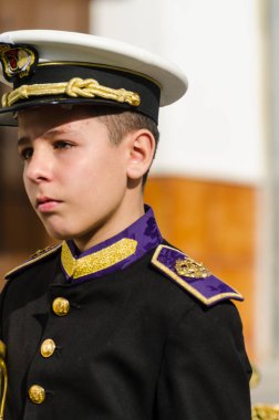 Velez Malaga, İspanya - 29 Mart 2018 insanlar geçit töreninde kutsal hafta İspanyol bir şehirde, Paskalya katılan