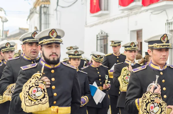 Velez Malaga Spanien März 2018 Teilnehmende Personen Der Prozession Einer — Stockfoto