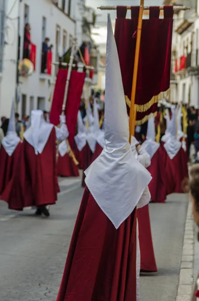 Velez Malaga Spanien Marts 2018 Deltagere Processionen Forbundet Hellig Uge - Stock-foto