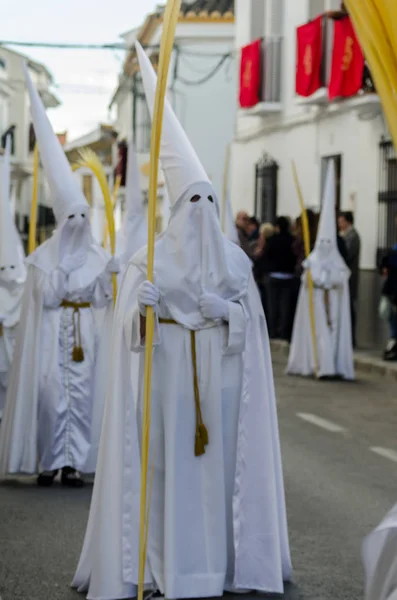 Velez Malaga Espanha Março 2018 Pessoas Que Participam Procissão Semana — Fotografia de Stock