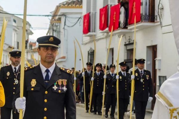 Velez Málaga Spanien März 2018 Teilnehmer Der Prozession Der Heiligen — Stockfoto