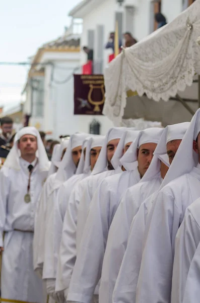 Velez Malaga Espanha Março 2018 Pessoas Que Participam Procissão Semana — Fotografia de Stock