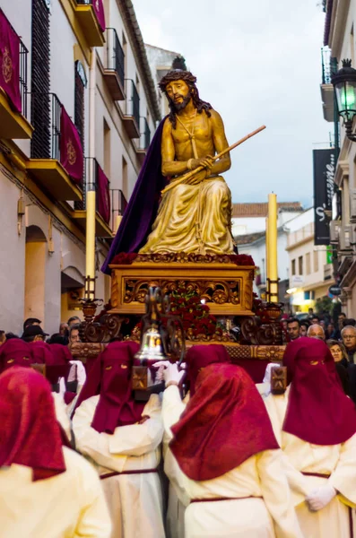 Velez Malaga Espanha Março 2018 Pessoas Que Participam Procissão Semana — Fotografia de Stock