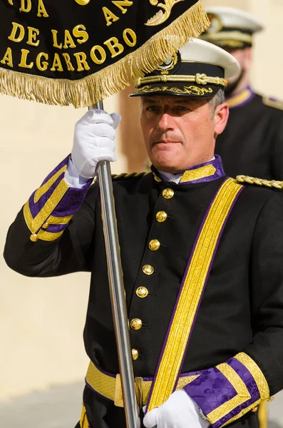 Velez Malaga, İspanya - 29 Mart 2018 insanlar geçit töreninde kutsal hafta İspanyol bir şehirde, Paskalya katılan