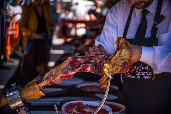 Nerja Espanha Abril 2018 Competição Tradicional Profissionais Evento Corte Jamon — Fotografia de Stock