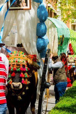 Torre Del Mar, İspanya - 29 Nisan 2018 insanlar kutlamaları nedeniyle İspanya Kutsal şekilde aktarma Katolik törenine katılan