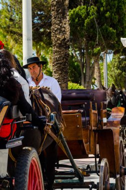 Torre Del Mar, İspanya - 29 Nisan 2018 insanlar kutlamaları nedeniyle İspanya Kutsal şekilde aktarma Katolik törenine katılan